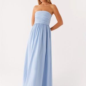 Peppermayo Elegant Strapless Blue Maxi Dress